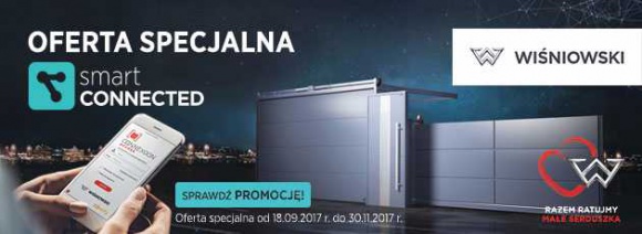Promocja smartCONNECTED od firmy WIŚNIOWSKI tylko do końca listopada Dom, LIFESTYLE - To ostatnie chwile, by skorzystać z oferty specjalnej smartCONNECTED firmy WIŚNIOWSKI. Świat inteligentnych bram, drzwi i ogrodzeń dostępny jest w promocyjnej cenie tylko do końca listopada.