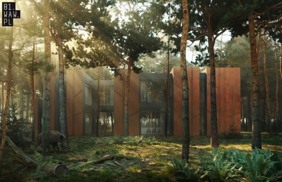 Dom jak las otoczony sosnami Dom, LIFESTYLE - Dom blisko natury to wymarzone miejsce dla wielu właścicieli mieszkań w stolicy. W podwarszawskim sosnowym lesie, na wąskiej, ale bardzo długiej działce, powstanie właśnie taki budynek. Jest to kolejny projekt pracowni architektonicznej 81.waw.pl.