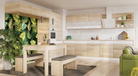 Między kuchnią a salonem: stół w komplecie z zabudową meblową